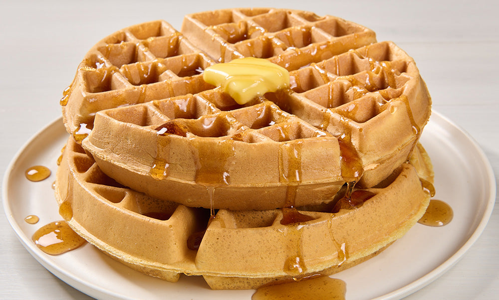 Golden Waffles with Syrup and Butter